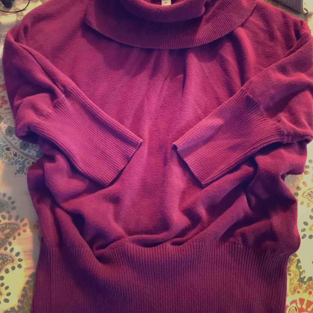 Short sleeve turtleneck sweater lit darker purple